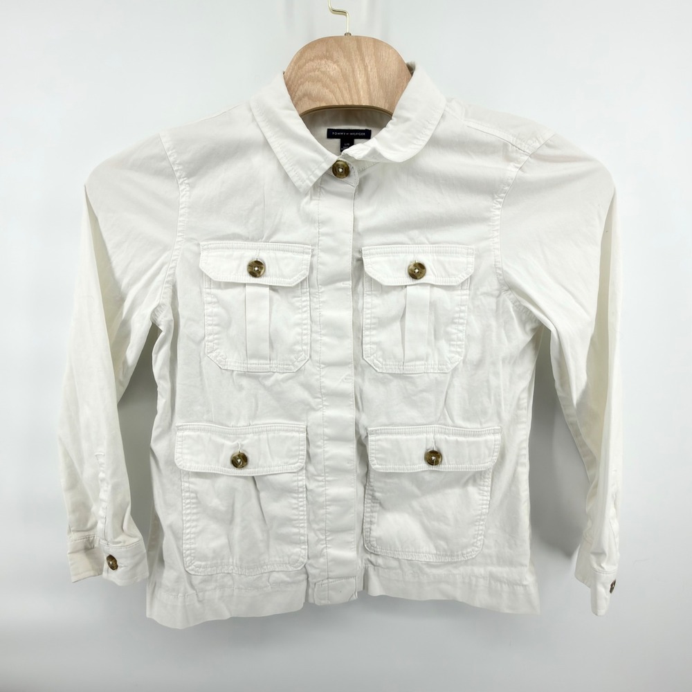 Tommy Hilfiger Utility Jacket Womens Large White Cotton Stretch Safari Military